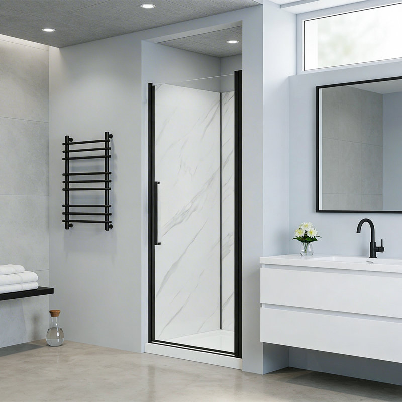 York 36" W x 79" H Alcove Reversible Shower Kit in Black with Door, Base, And Walls