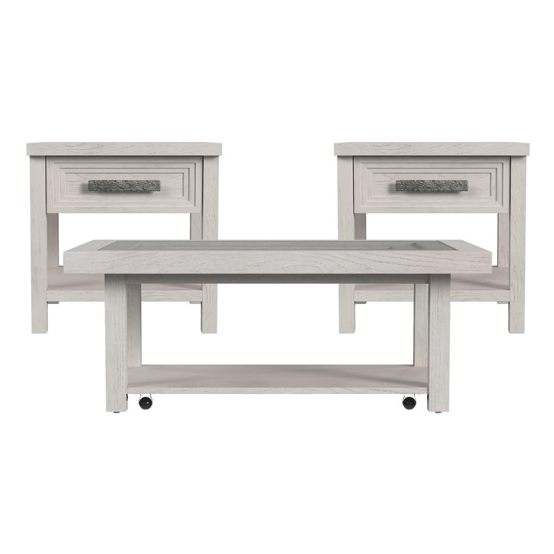 Ensemble de tables d'appoint 3 pièces Raytcho en blanc antique - table basse et deux tables de bout