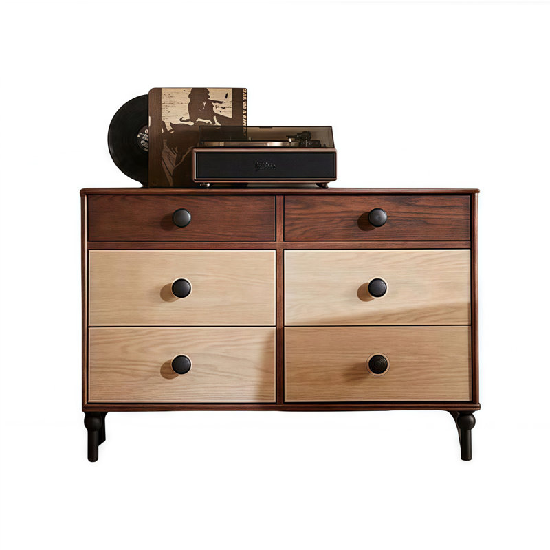 Buffet de rangement vintage à 6 tiroirs Vintage, Noyer / couleur bois brut