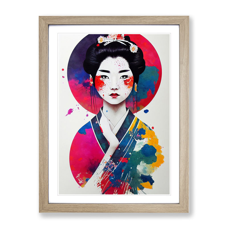 Drip Geisha No.2 - Single Picture Frame Print, 34cm H x 25cm W x 2cm D, Oak