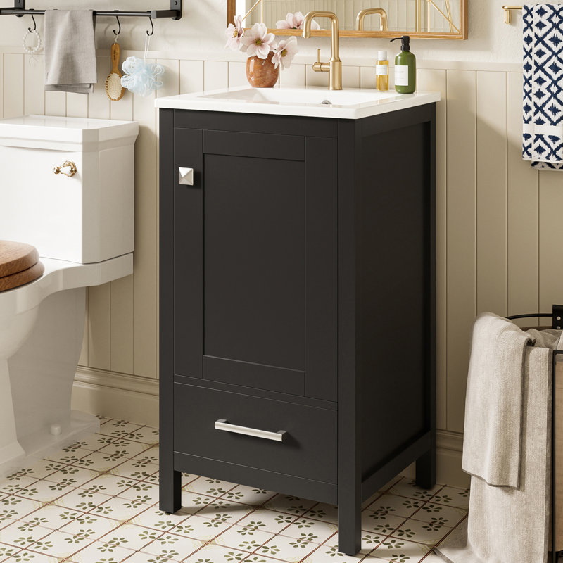 Meuble-lavabo 18 po avec comptoir en céramique, Noir