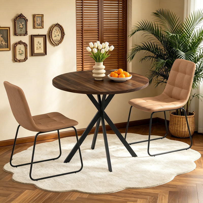 Ensemble de table de salle à manger 31,6 po, 3 petites tables de cuisine et chaises pour 2 personnes, peu encombrantes, Brun