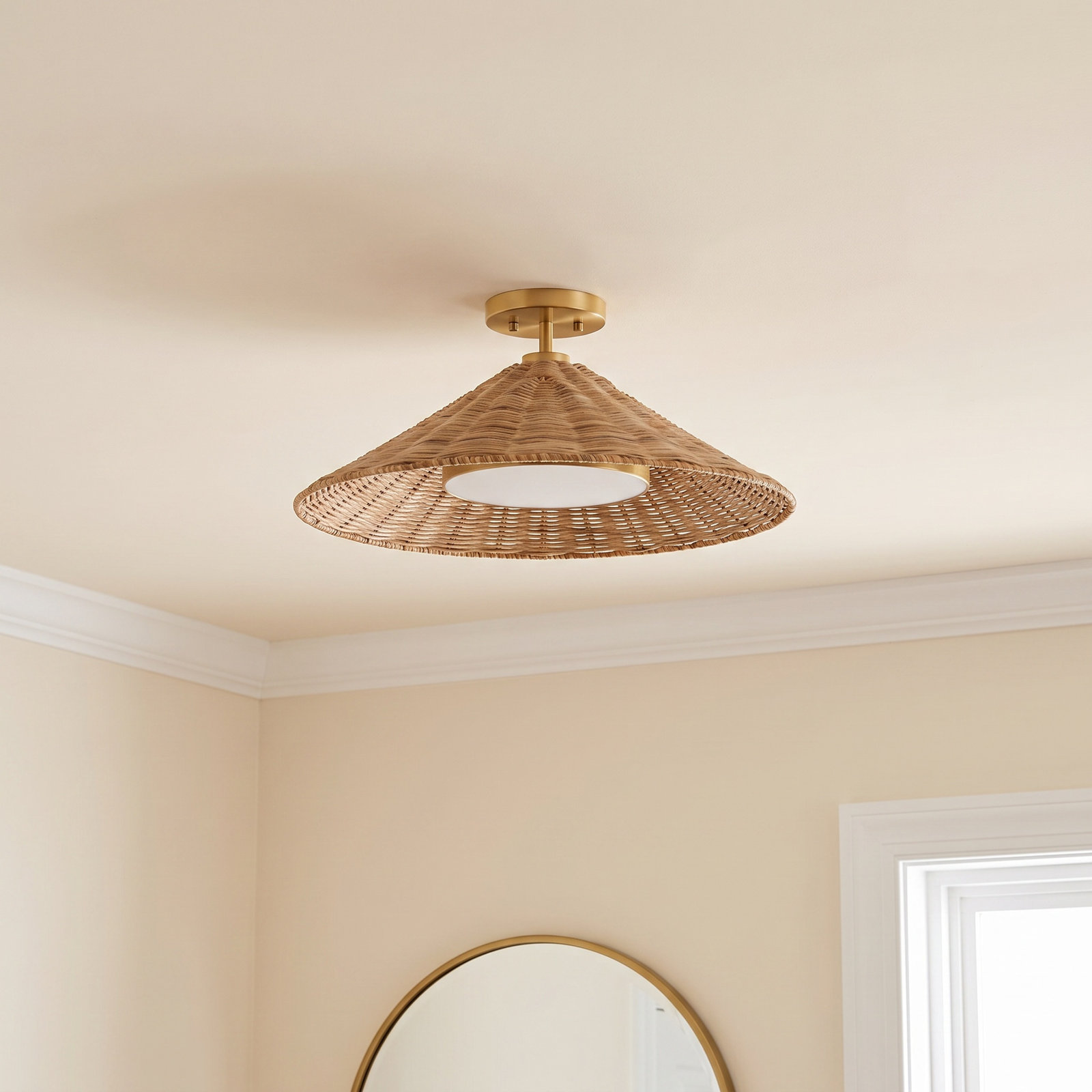 Lilliana Single Light Semi Flush Mount, Natural Brass