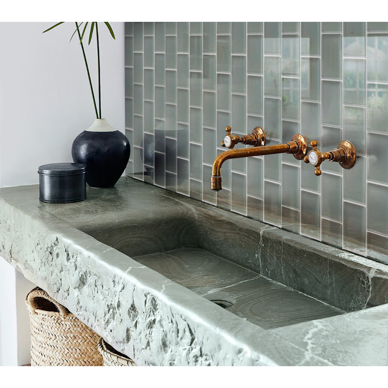 3"X 6" Polished Glass Subway Tile, Blue