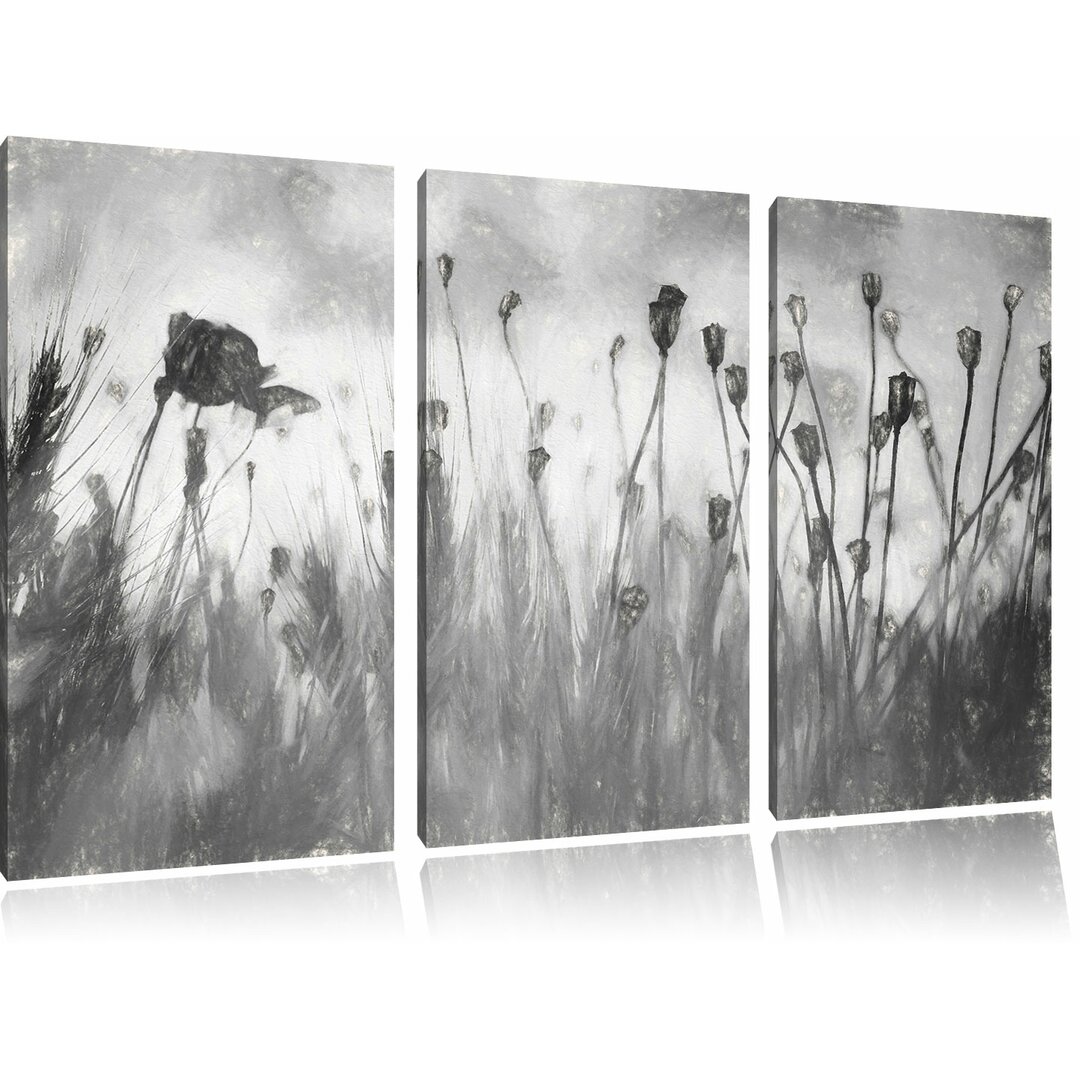 3-tlg. Leinwandbild-Set „Mohn im Weizenfeld“, Kunstdruck