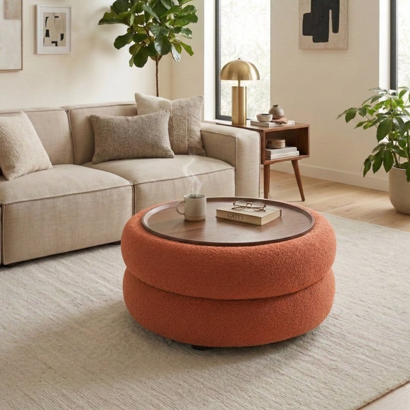 Round Coffee Table With Storage, Orange