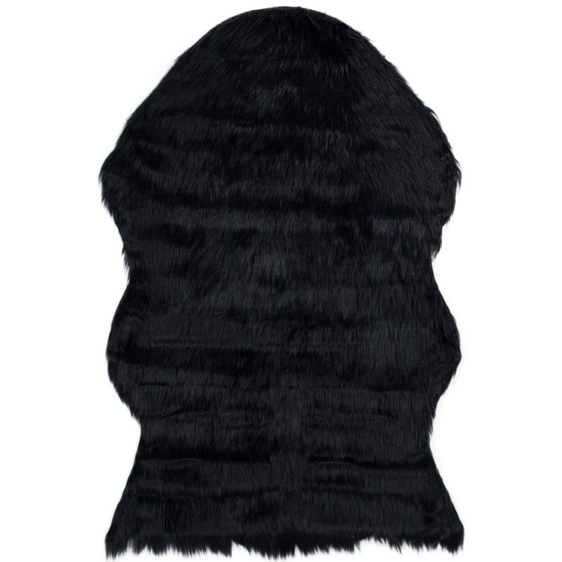 Tapis noir à poils longs touffeté à la main Godigle, Rectangulaire 2 pi x 3 pi