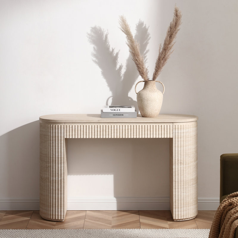 Table console ovale Mackenzie, Travertine Beige