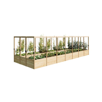 Plateau de démarrage en bois massif Yrb028, pot à fleurs 15 cellules avec grille en grillage, bois naturel