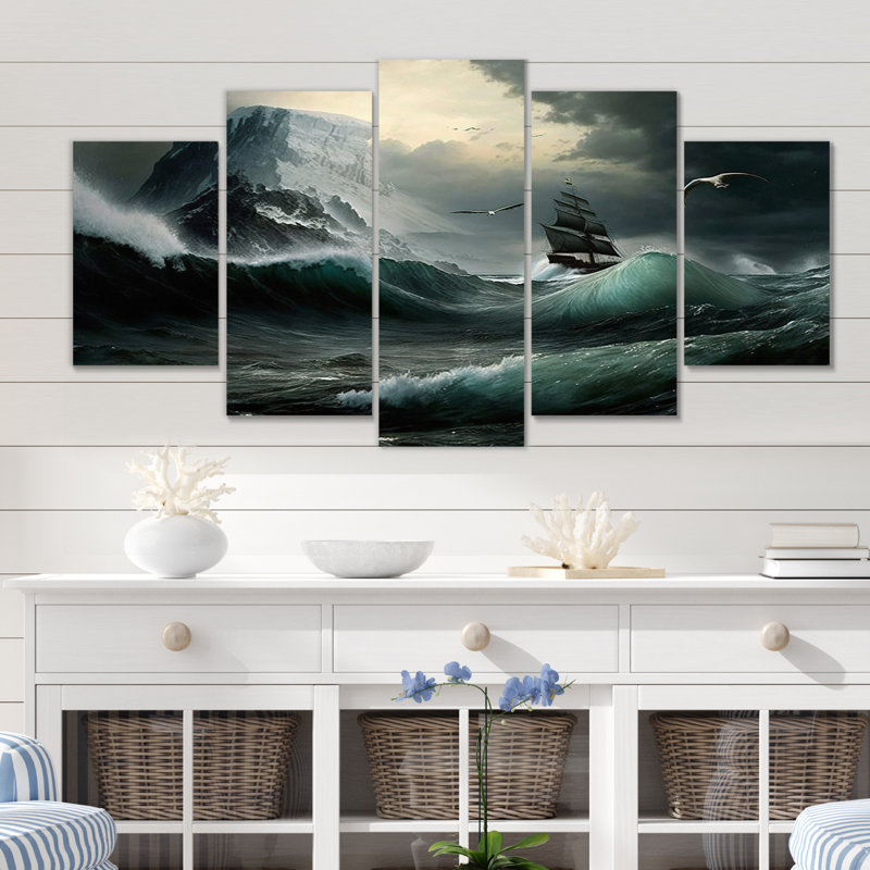 Alliana - impression d'art mural vagues côtières - 5 panneaux