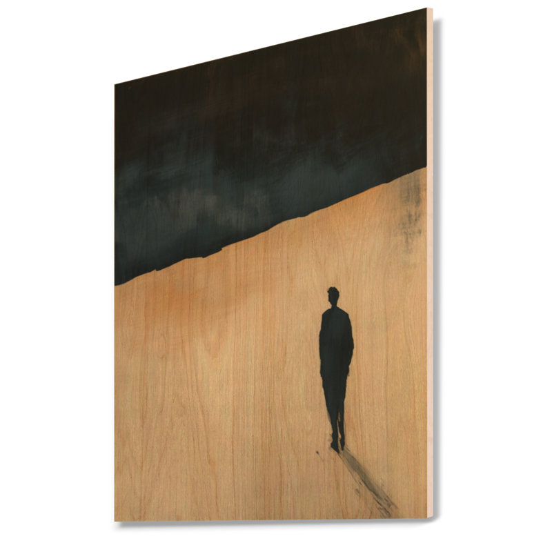 Voyageur solitaire sur la côte - Silhouette marine - Décoration murale imprimée sur bois, H 40 po x l 30 po, Rectangulaire
