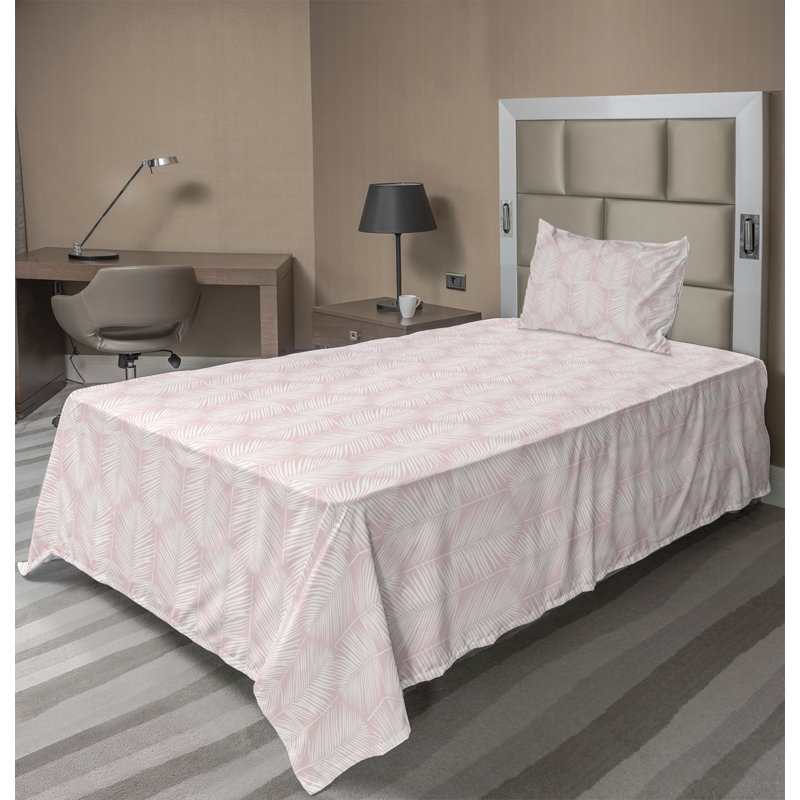 Ensemble de draps à motif de feuilles de palmier 4 pièces Ambesonne, Ensemble de draps pour lit simple avec 1 taie d'or