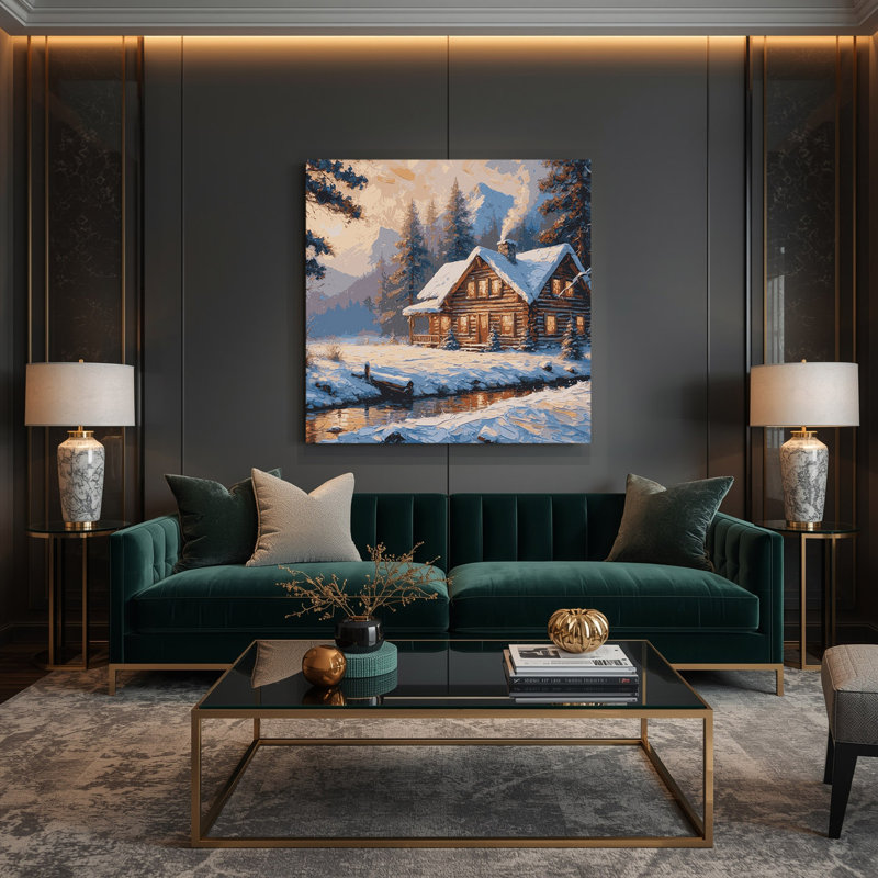 «Thanksgiving Cozy chalet», art sur toile gris, H 32 po x l 32 po