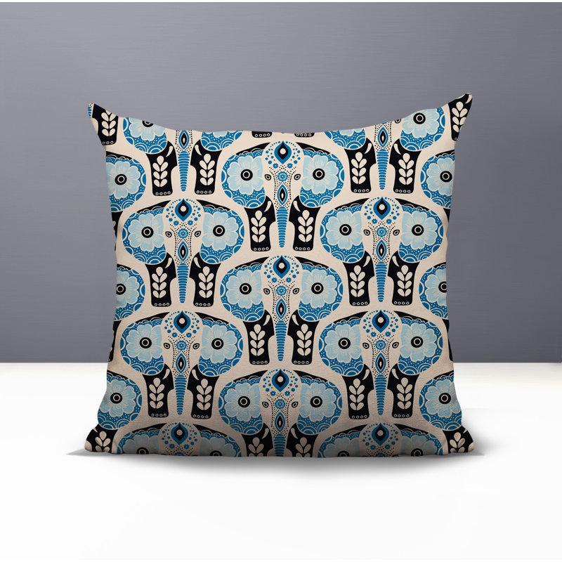 Oreiller carré réversible intérieur / extérieur Hayes Elephant, Turquoise, Carré 17 po