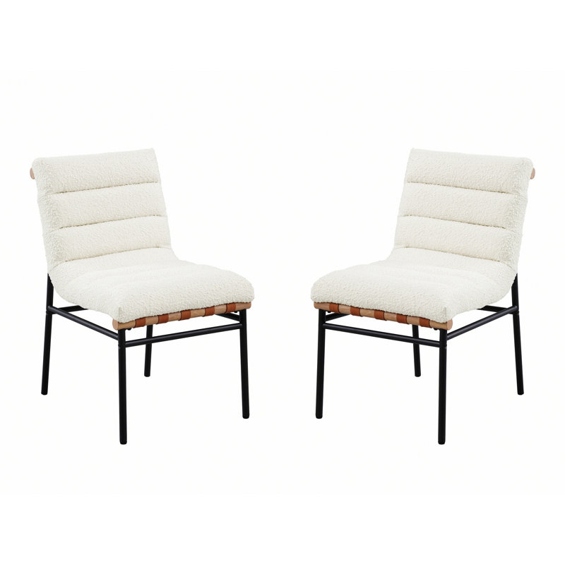 Chaise d'intérieur, ensemble de 2 chaises de salle à manger avec pieds en fer, Blanc