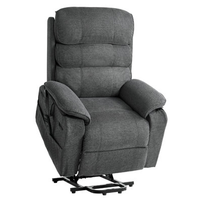 Power Lift Recliner Chair, Dual Motor Medium Lift Chair with Heat and Massage for Elderly, Position Adjustable, Remote Control, with Side Pockets, Chenille Fabric, Dark Gray