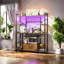 Bakers Rack With Power Outlet And Led Light, Farmhouse Coffee Bar Cabinet