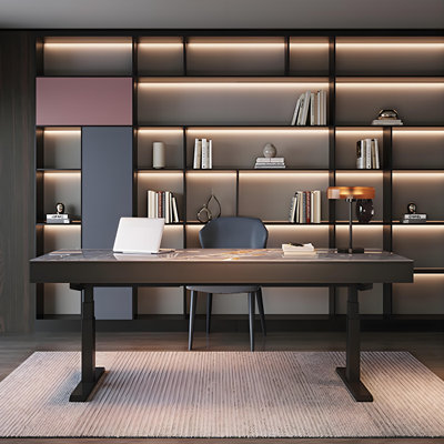 62.99"Minimalist Sintered Stone Tabletop with Three Drawers and Electric Height-Adjustable Feature Desk