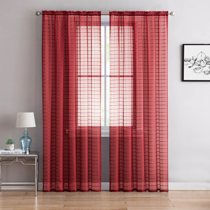Carington Polyester Sheer Curtain Pair, Red