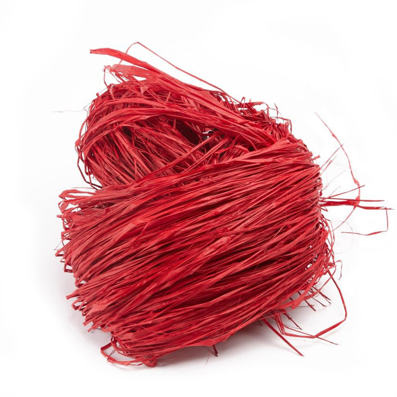 Hugee long naturel en raphia garni, Rouge