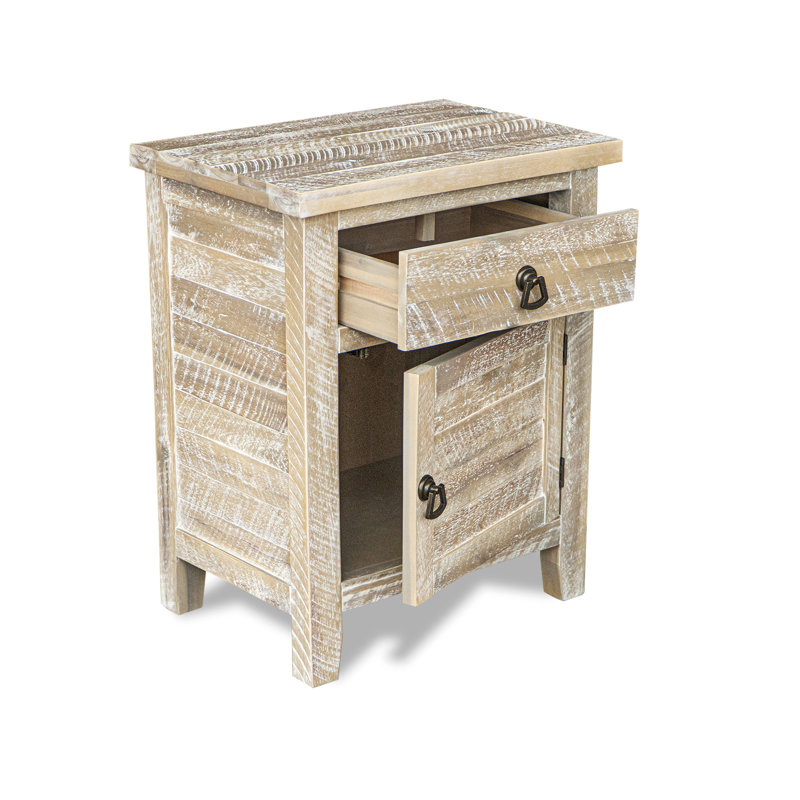 Table de chevet rustique en bois massif avec tiroir et armoire de rangement Laquenda, Antique