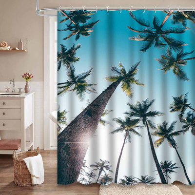 Cocotiers, bord de mer, ciel bleu, plage, beaux nuages avec 12 crochets