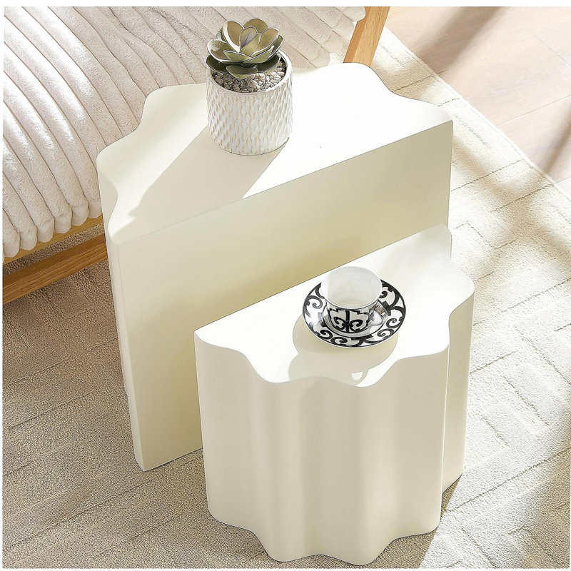 Ensemble de table d'appoint 2 pièces, table basse en fibre de verre Wavy Edges pour salon, chambre à coucher, table de bout moderne pour appartement