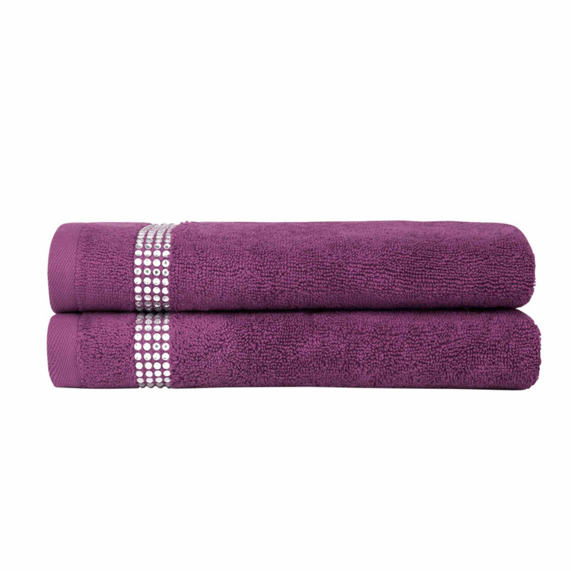 Sparkles Home Stripe Rhinestone Fingertip Towels | 100% Cotton Terry | Glass Rhinestones, Purple