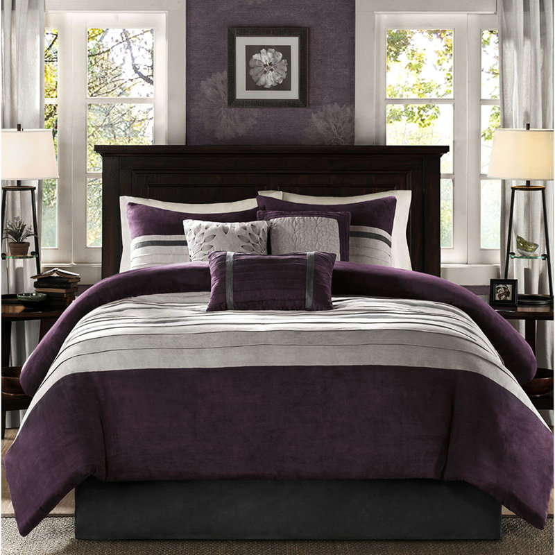 Édredon 7 pièces en faux suède - très grand, mauve et très doux mauve pour une chambre chaleureuse
