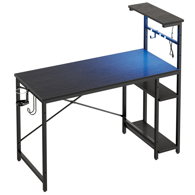 Nedyo 44'' W Computer Desk with RGB LED Lights & Reversible Storage Shelves,Home Office Desk with Hooks, CPU Stand,Cup Holder and Cloud Magnets，Gaming Desk.