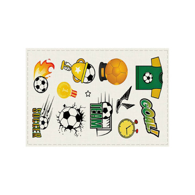 Kbndieu Soccer Themed Placemats Set Of 1 Sports Fan Table Mats with FootballTrophy Goal DesignsHeat Non- Dining Mats for KidsBoysSoccerLovers