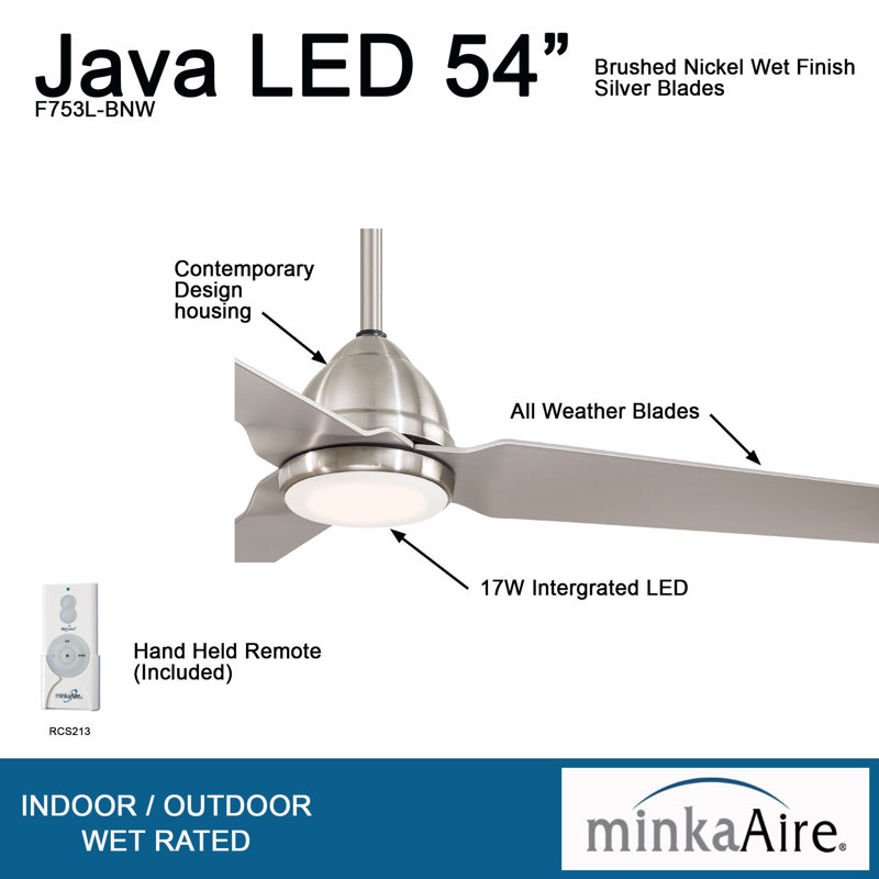 54" Brushed Nickel Silver Blade LED Ceiling Fan with Remote