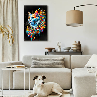 «Cat Portrait - Graffiti Style» par Rey Klimt, art mural en verre acrylique