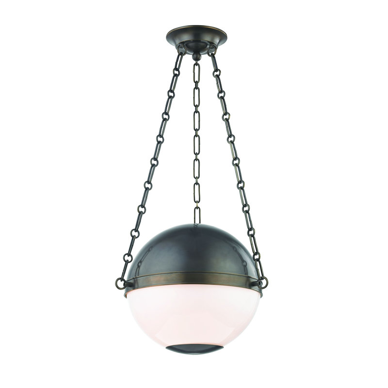 Elegant Distressed Bronze Globe Pendant with Opal Glass Shade