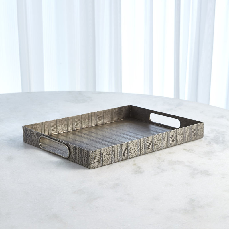 Kokoro Etched Rectangular Tray-Nickel-Lg, 2" H x 18" W x 28" L
