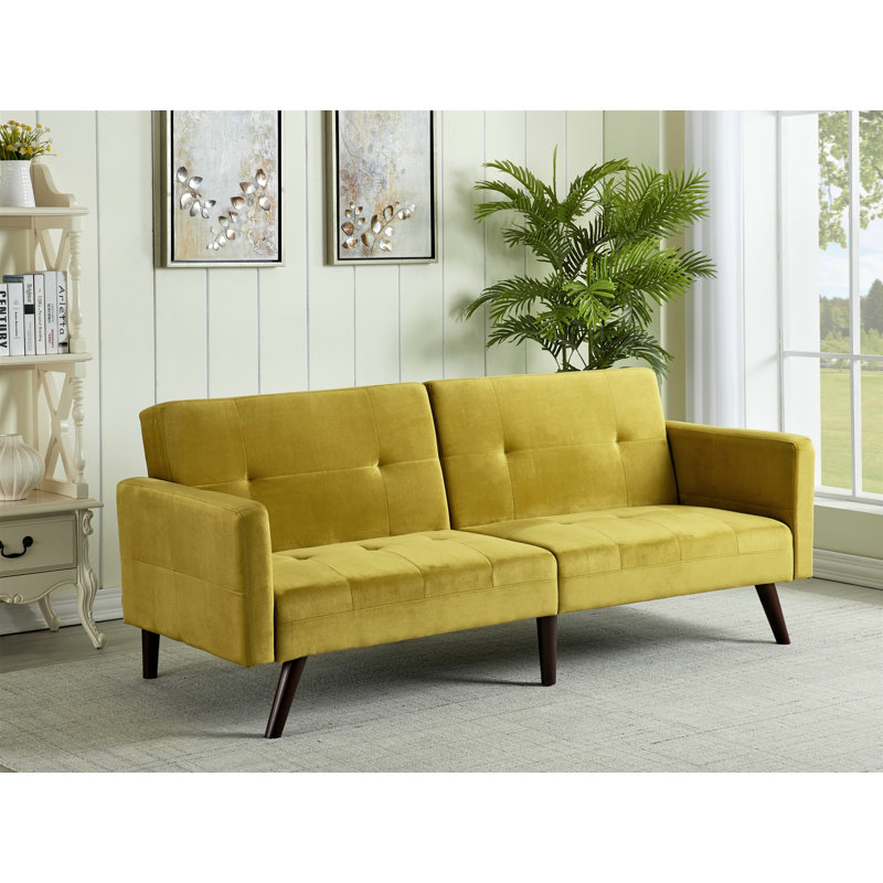 Charmeka 79'' Velvet Sleeper Sofa, Yellow Velvet