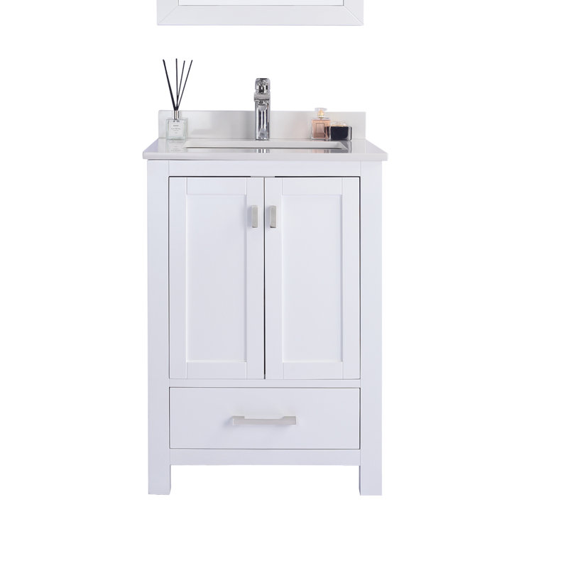 Ensemble de meuble-lavabo pour salle de bain simple 24 po Mariário, Quartz blanc, Blanc