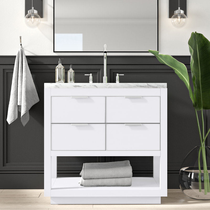 Base de meuble-lavabo simple 36 po Allie, Argent blanc / brossé