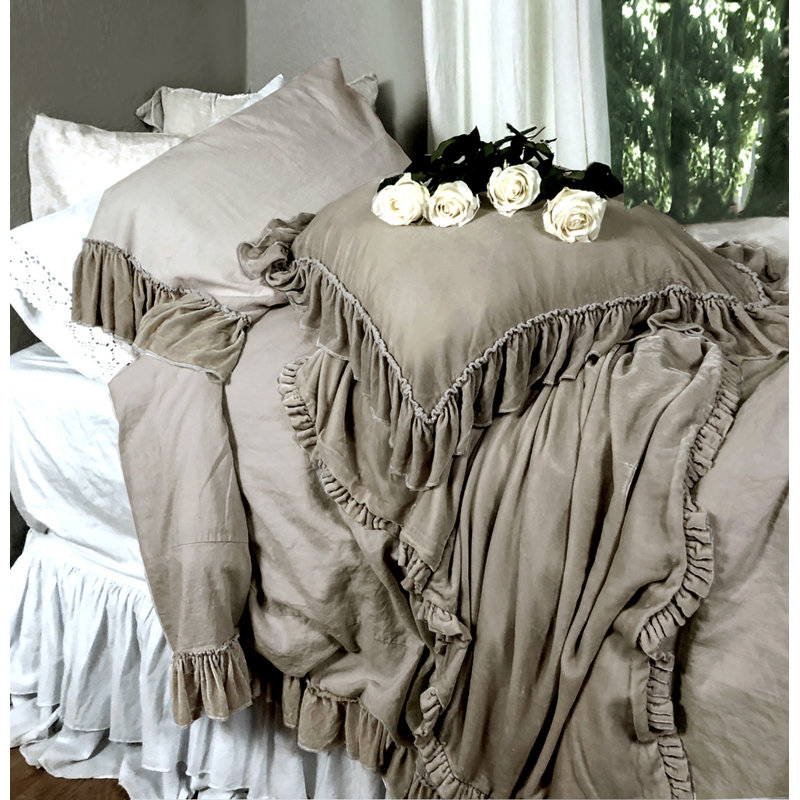 Ensemble de taie d'oreiller 2 pièces en mélange de lin et velours Isabella, Taie d’oreiller standard, Naturel