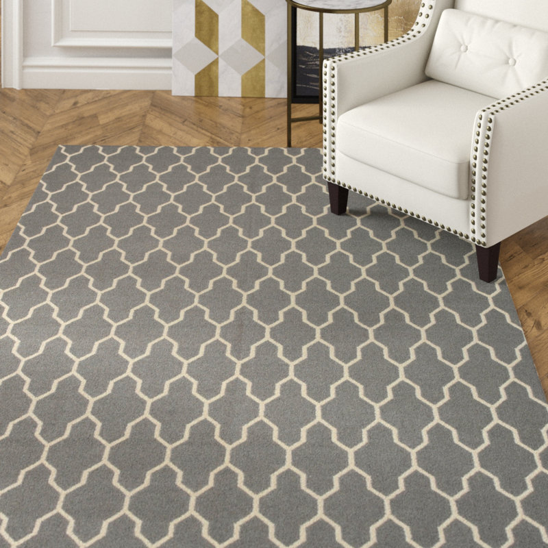 Tapis gris transitionnel en laine tissé à plat à la main Onamia, Rectangulaire 8 pi x 10 pi