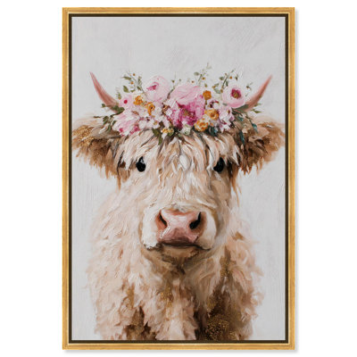 Crowned Cow IV Canvas Print Farmhouse Wall Decor by Art Remedy, Gold Frame, 10 x 15