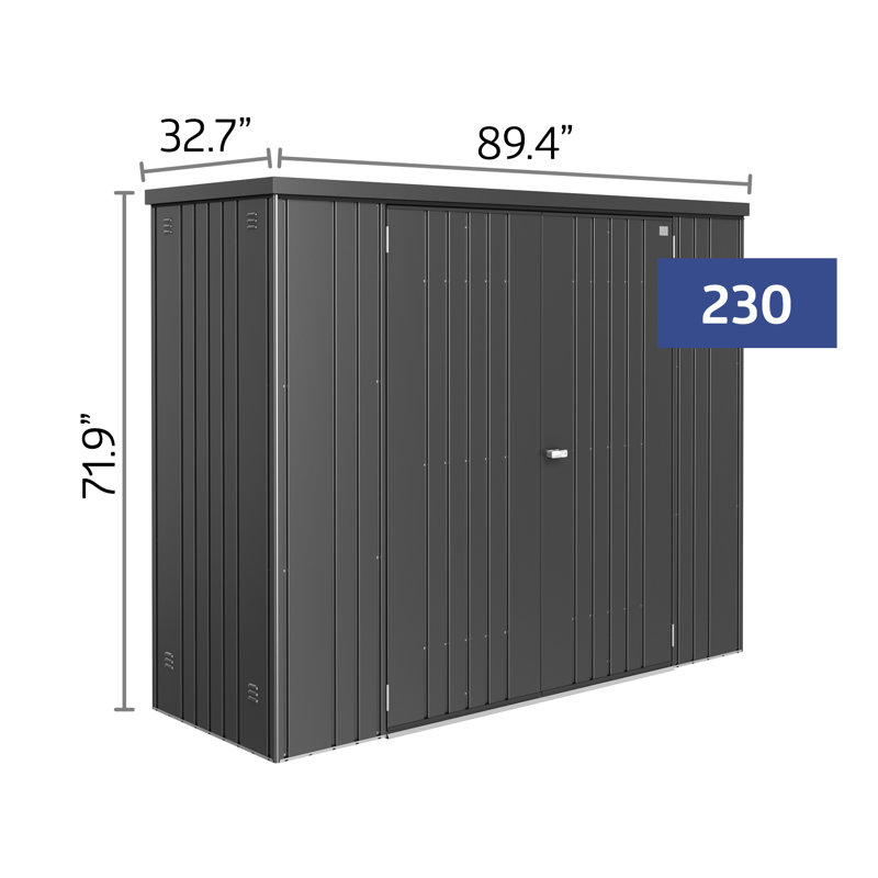 Biohort Equipment Locker 230 7.5' L x 2.7' D x 6' H Water Resistant Metal Tool Storage Shed with Lock and Floor Kit Dark Gray