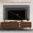 Up to 75", Mid-Century Modern Fluted TV Stand with Solid Wood Legs, Walnut TV Console with Two Storage Drawers and Cabinets