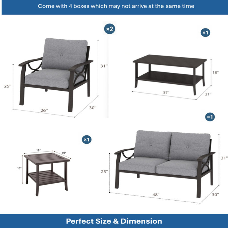 5-Piece Metal Patio Furniture Set, Gray