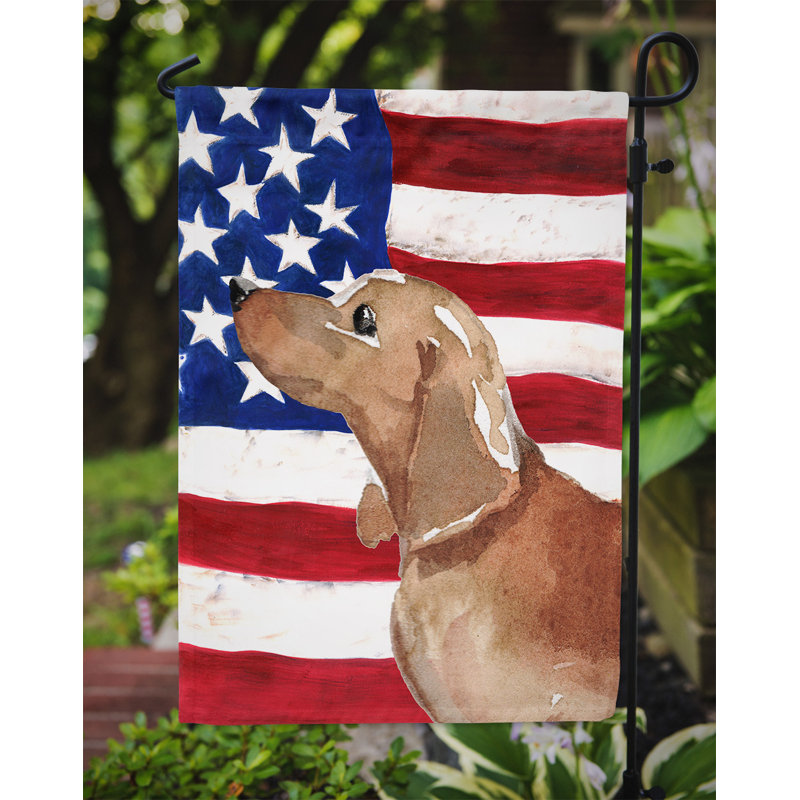 2 côtés en polyester de 2 côtés american drapeau de jardin, Teckel roux / brun clair