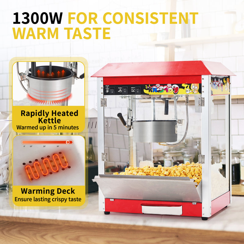 Popcorn Machine, 10 Oz Kettle, 1300w Countertop Popcorn Maker For 48 Cups Per Batch, Movie Theater Popcorn Popper With 3-switch Control, 2 Scoops 1 Cup