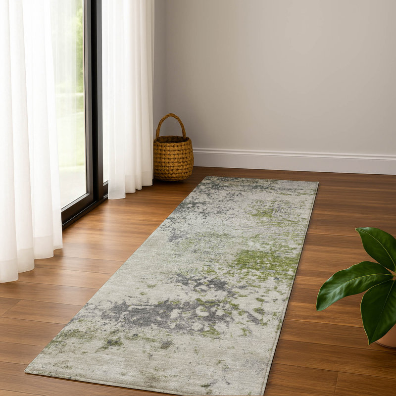Premium Machine Washable Mayfield AMF2070 Abstract Rug, 2'3" x 7'6" Runner, Linen