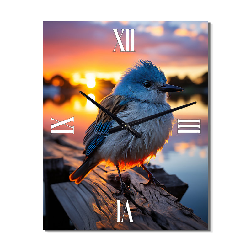 Oiseau sur un quai - Horloge murale animaux surdimensionnée, H 40 po x l 30 po x P 1 po
