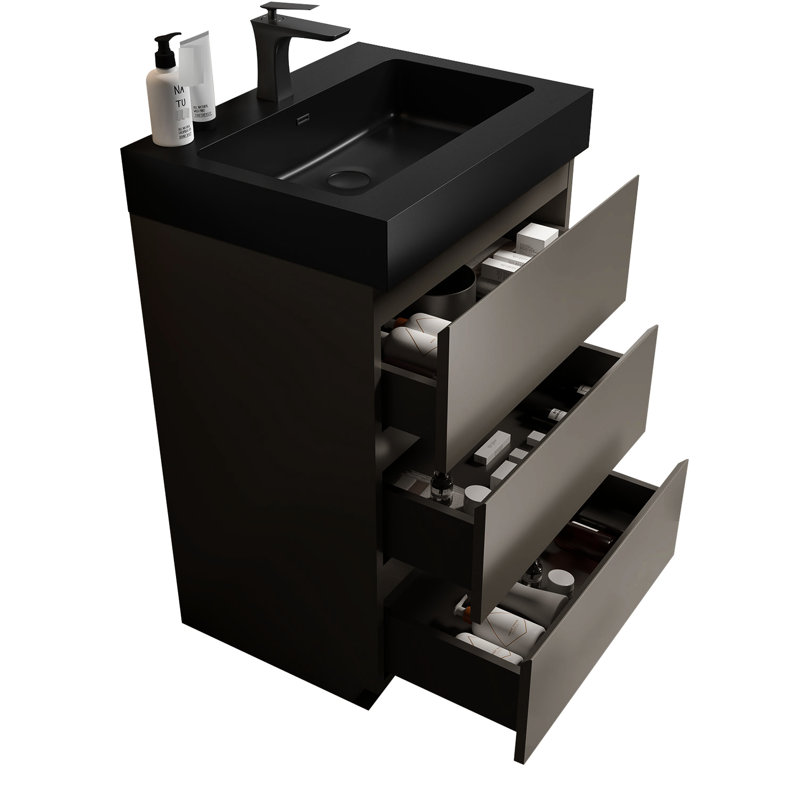 Ensemble de meuble-lavabo gris, silencieux, élégant et moderne, coulisses de tiroir silencieuses, 24