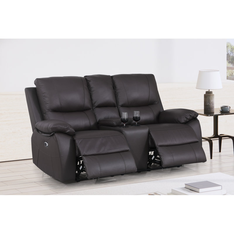Dewaine 72'' Leather Power Reclining Loveseat, Brown Genuine Leather